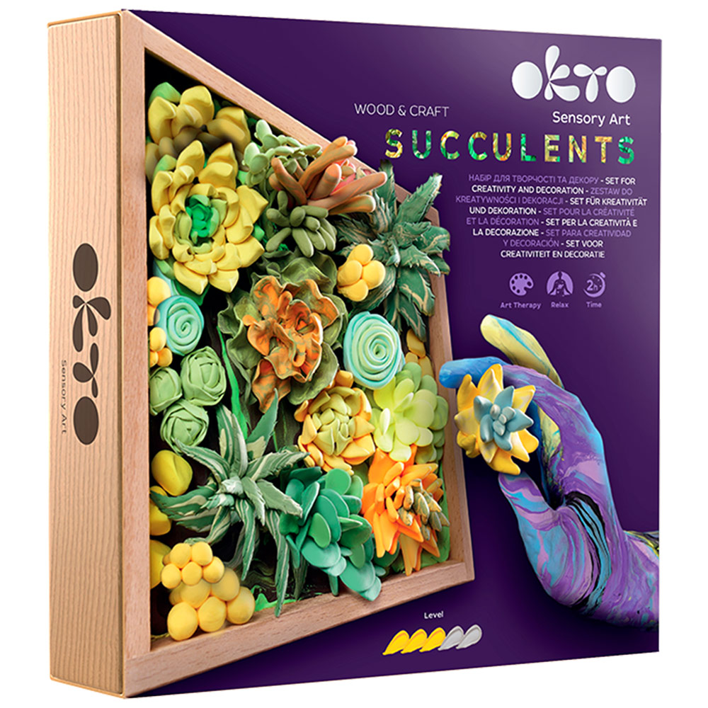 OKTO Sensory Art DIY Wood & Craft Flower Clay Succulents Kit Energy