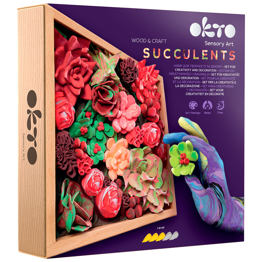 OKTO Sensory Art DIY Wood & Craft Flower Clay Succulents Kit Passion