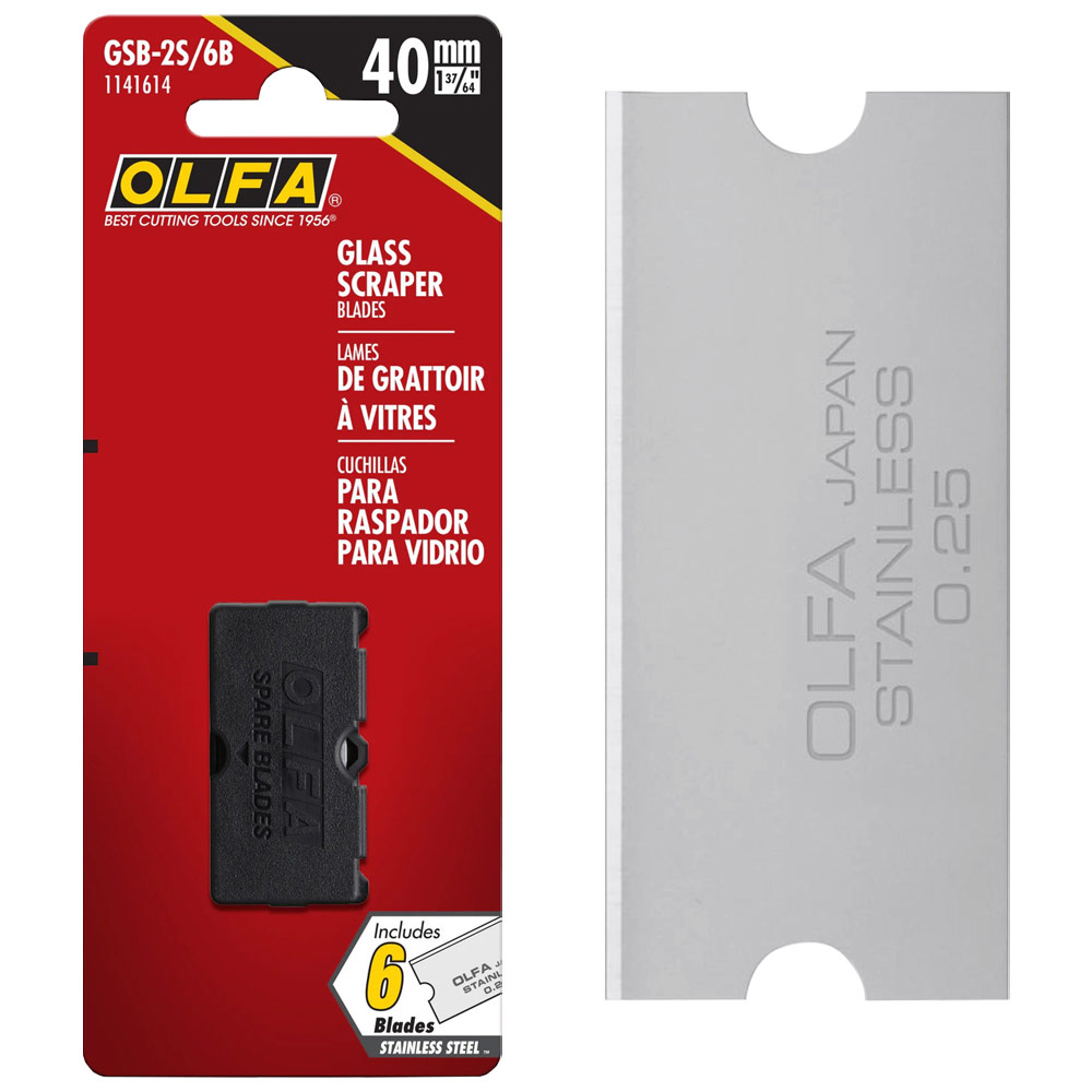 Olfa Stainless Steel Glass Scraper Blade Refill 6 Pack 40mm