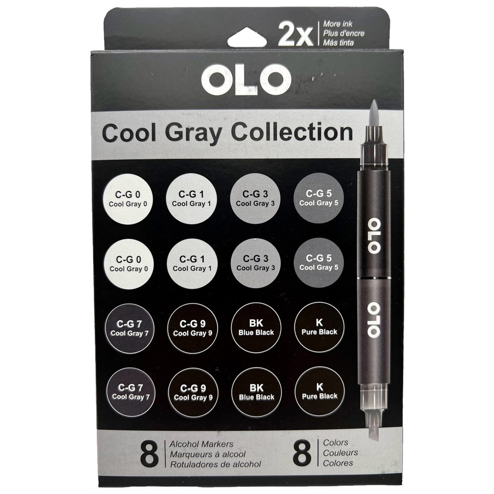 OLO Premium Alcohol Marker 8 Set Cool Gray Collection