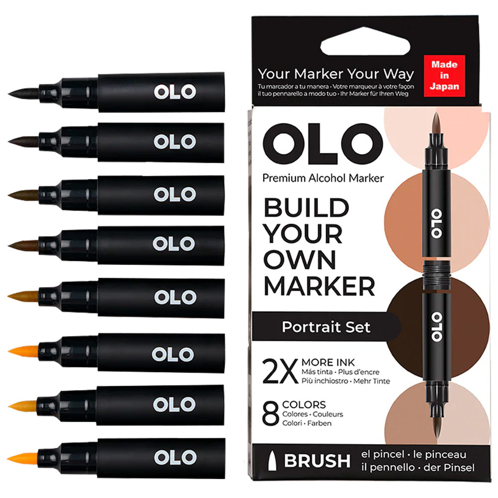 OLO Premium Alcohol Brush Marker 8 Set Portrait