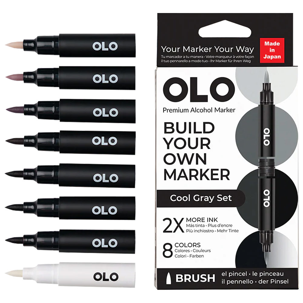 OLO Premium Alcohol Brush Marker 8 Set Cool Gray