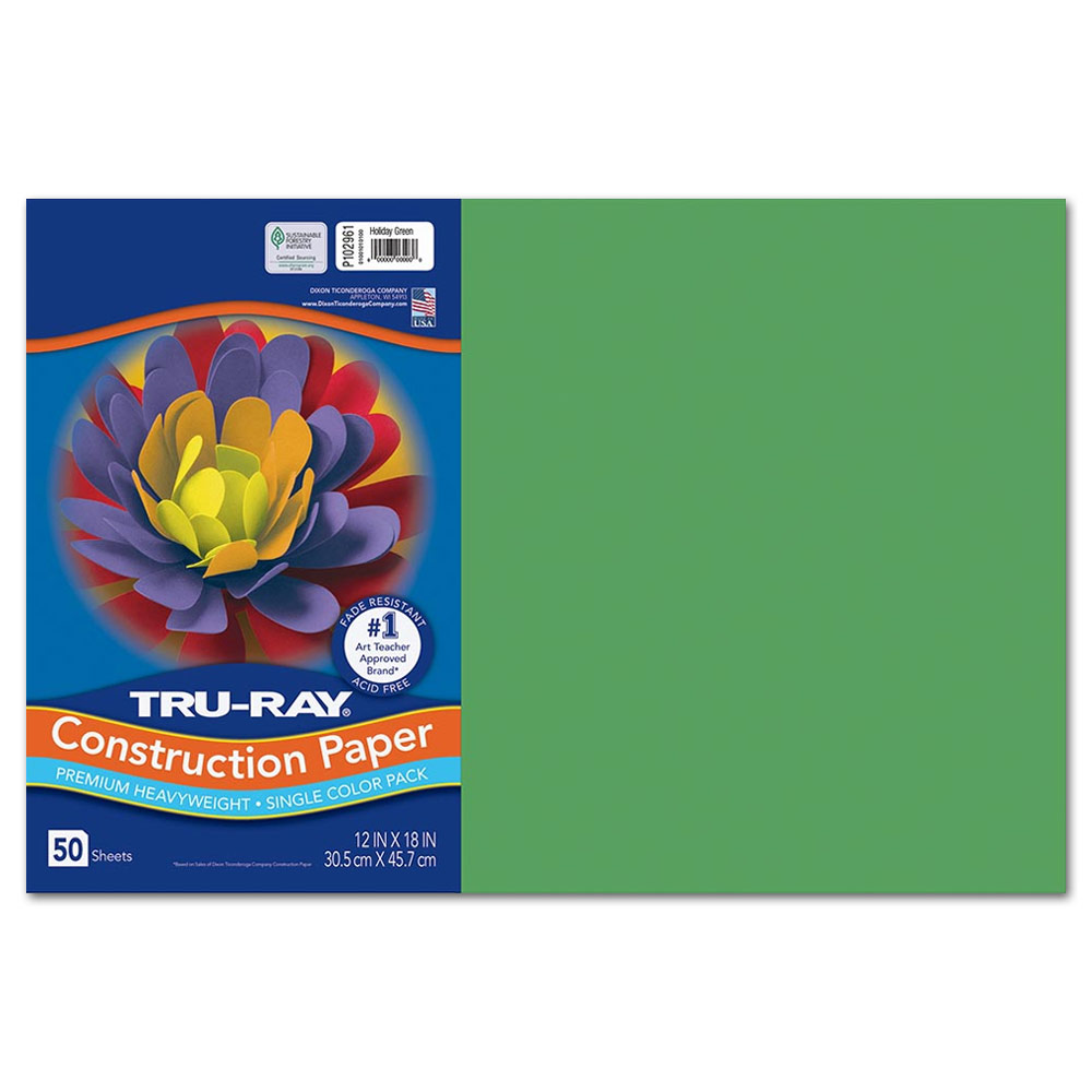 Tru-Ray Heavyweight Construction Paper 12"x18" 50 Pack Holiday Green