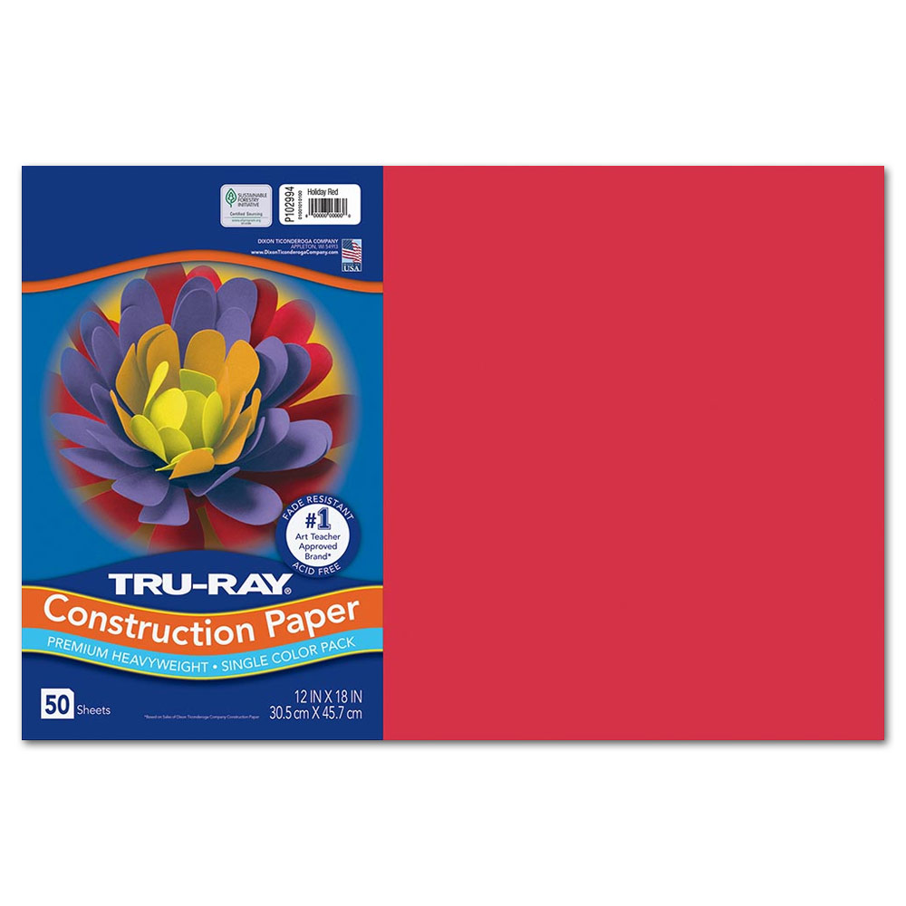 Tru-Ray Heavyweight Construction Paper 12"x18" 50 Pack Holiday Red