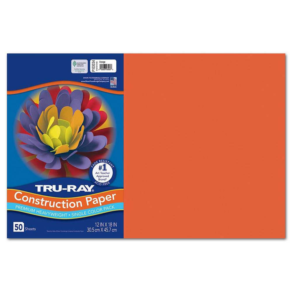 Tru-Ray Heavyweight Construction Paper 12"x18" 50 Pack Orange