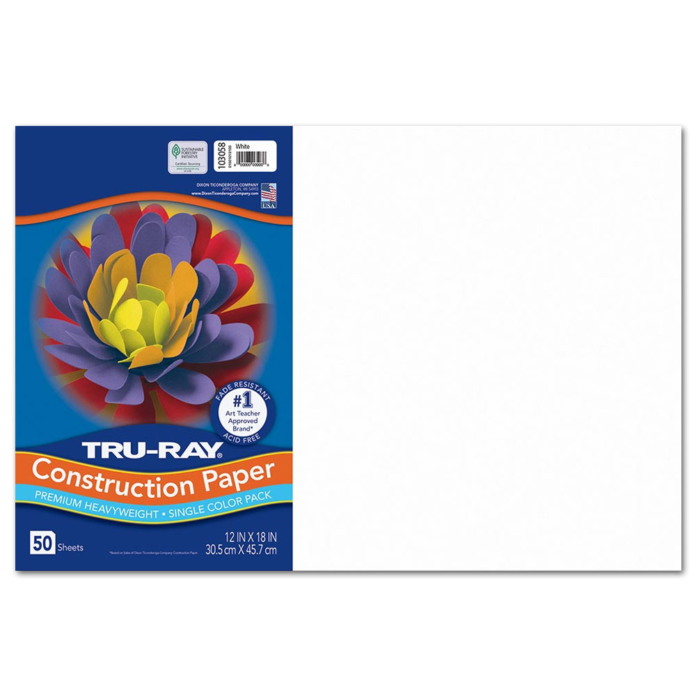 Tru-Ray Heavyweight Construction Paper 12"x18" 50 Pack White