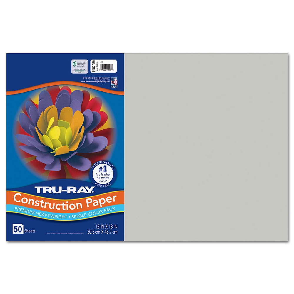 Tru-Ray Heavyweight Construction Paper 12"x18" 50 Pack Gray