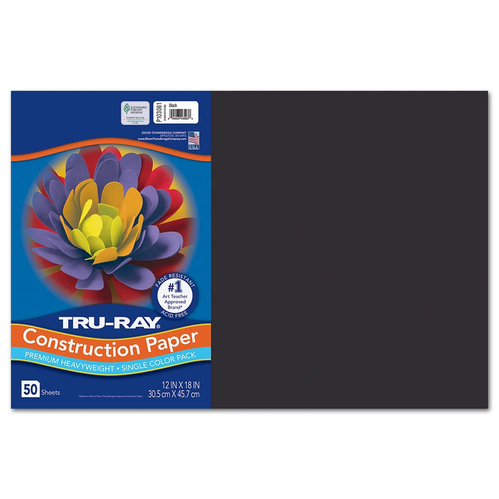 Tru-Ray Heavyweight Construction Paper 12"x18" 50 Pack Black