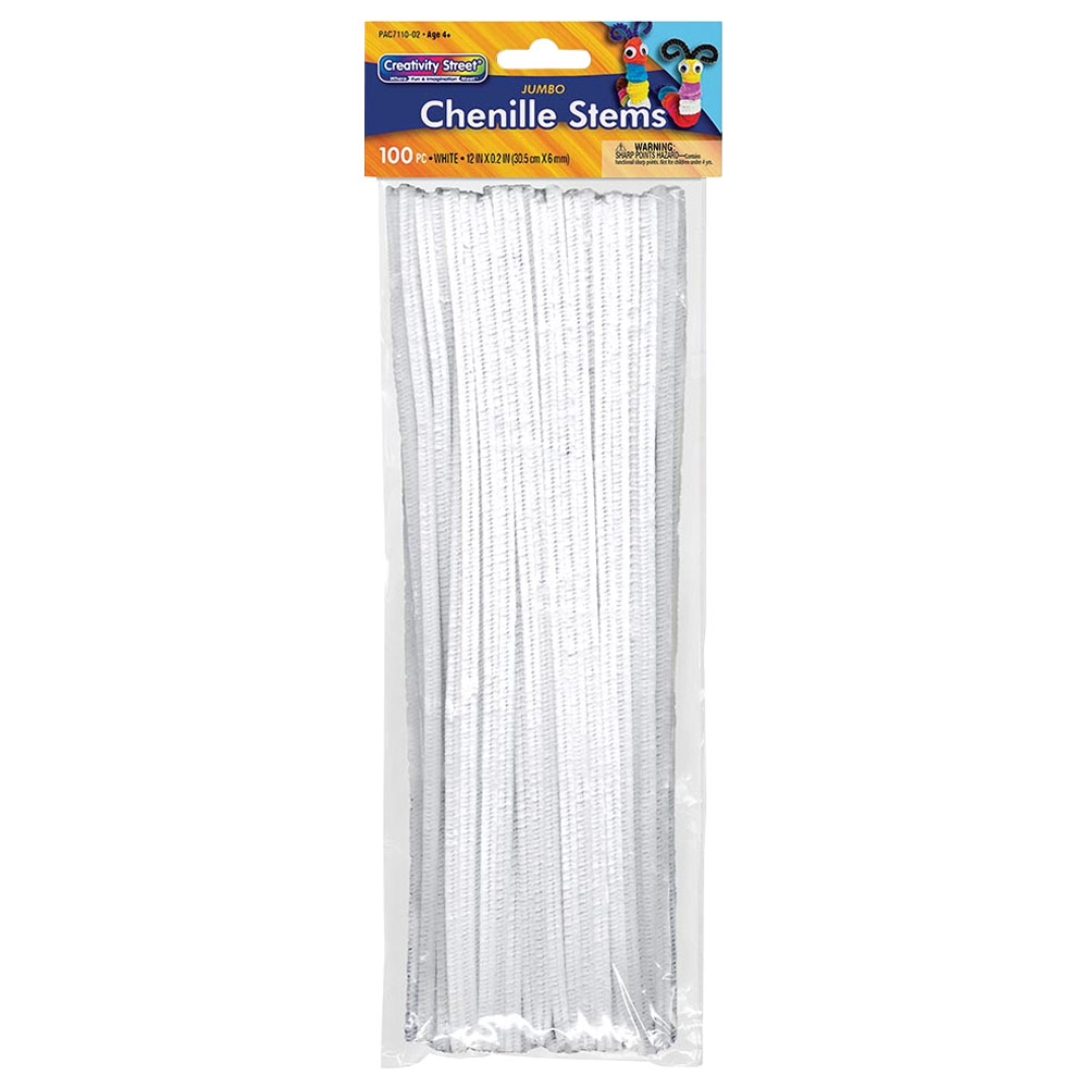 Creativity Street Jumbo Chenille Stems 12" 100 Pack White