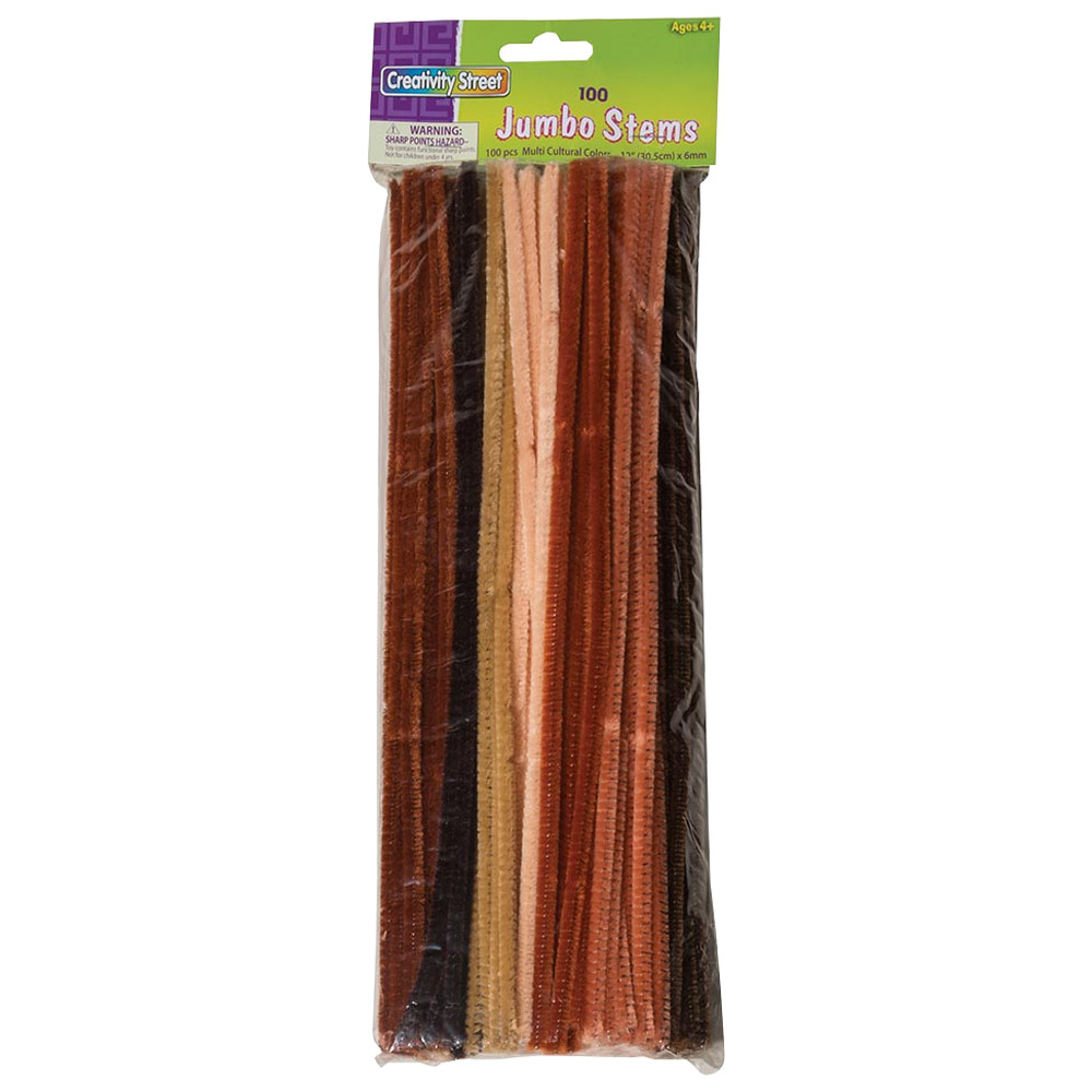 Creativity Street Jumbo Chenille Stems 12" 100 Pack 6mm Multi-Cultural