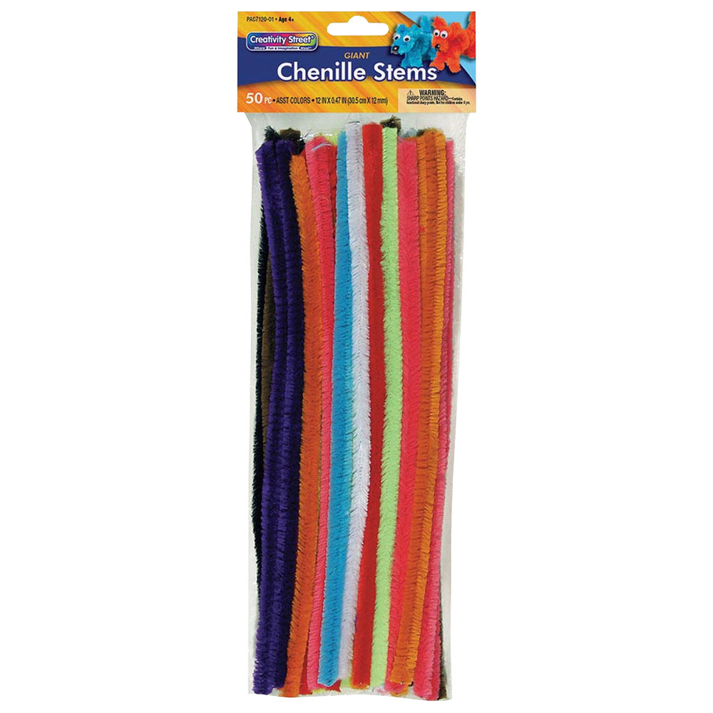 Creativity Street Giant Chenille Stems 19.5" 50 Pack Assorted