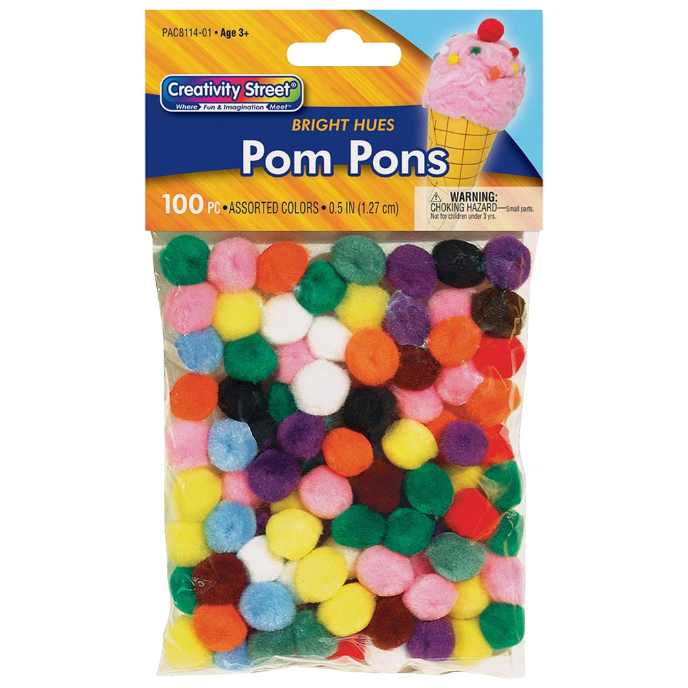 Creativity Street Pom Pons 0.5" x 100 Pack Bright Hues