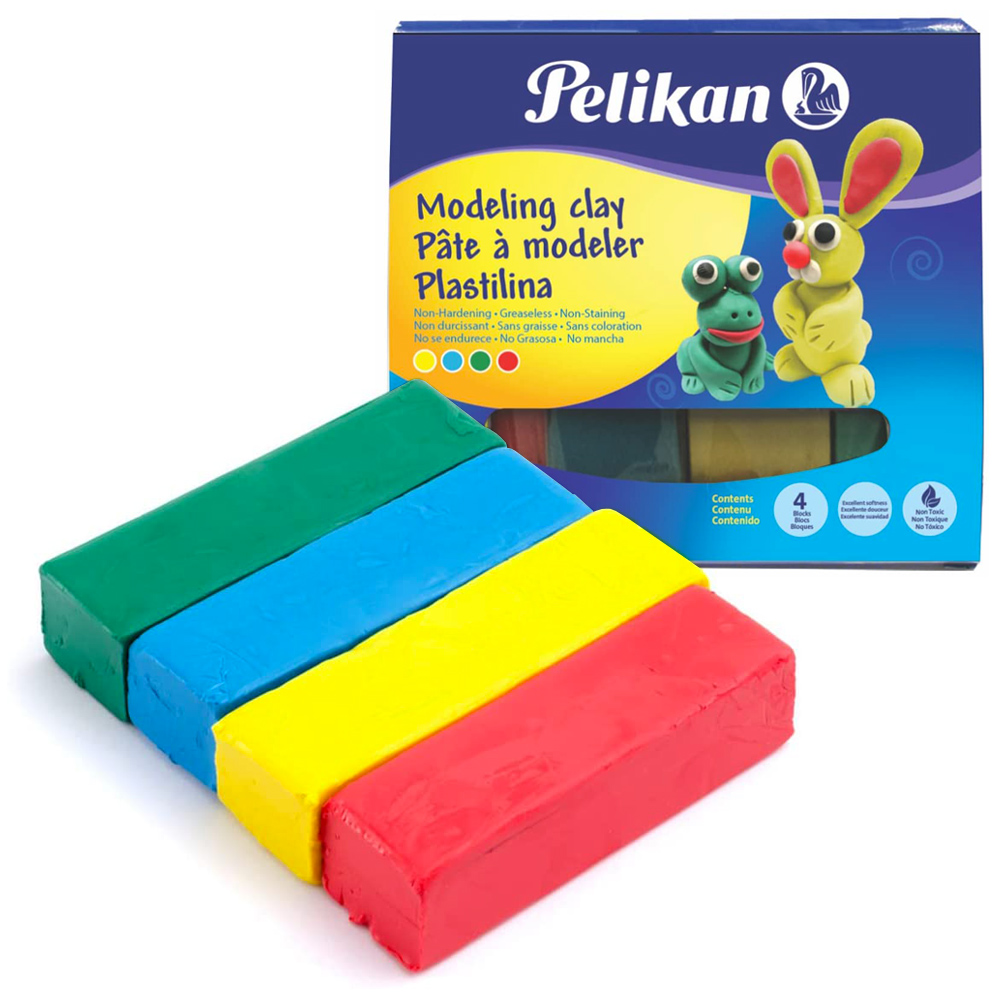 Pelikan Non-Hardening Modeling Clay, 4 Colors/Pack, Assorted Colors (06700140)
