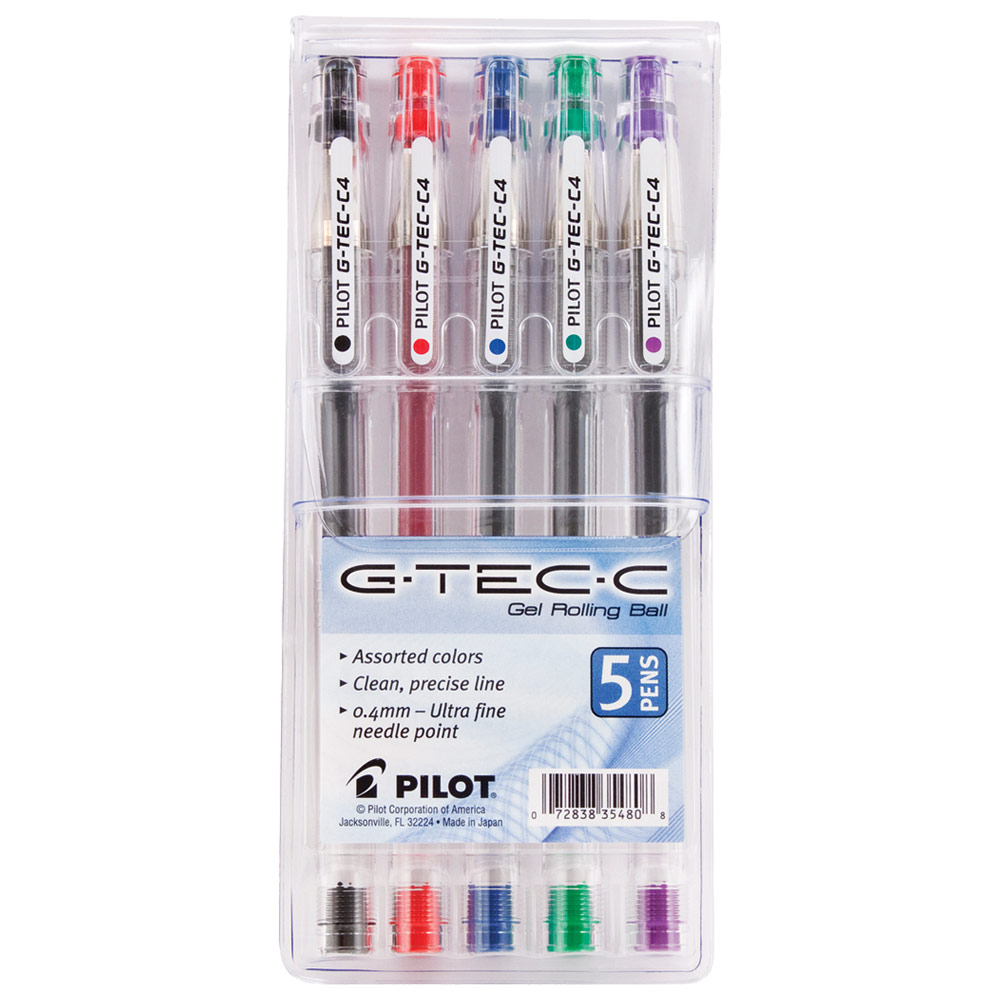 Pilot G-Tec-C Gel Rollerball Pen 0.4mm 5 Set Assorted
