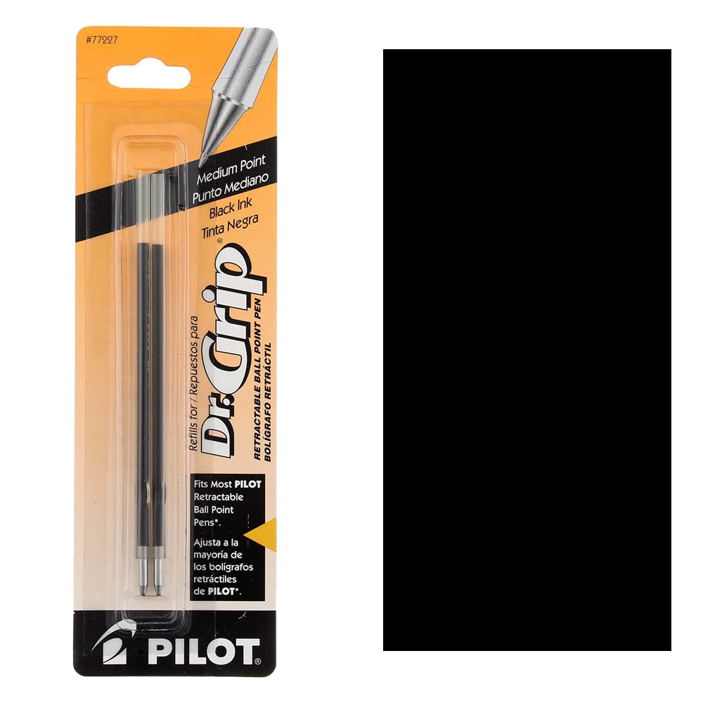Pilot Dr. Grip Ballpoint Pen Refill 2 Pack Medium Black