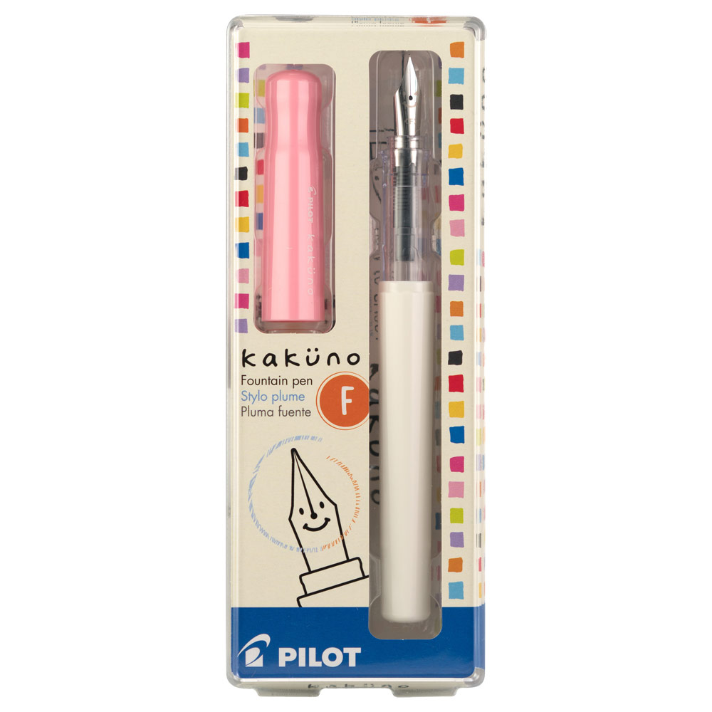 Pilot Kakuno Fountain Pen Fine Pink Cap/White Barrel Black