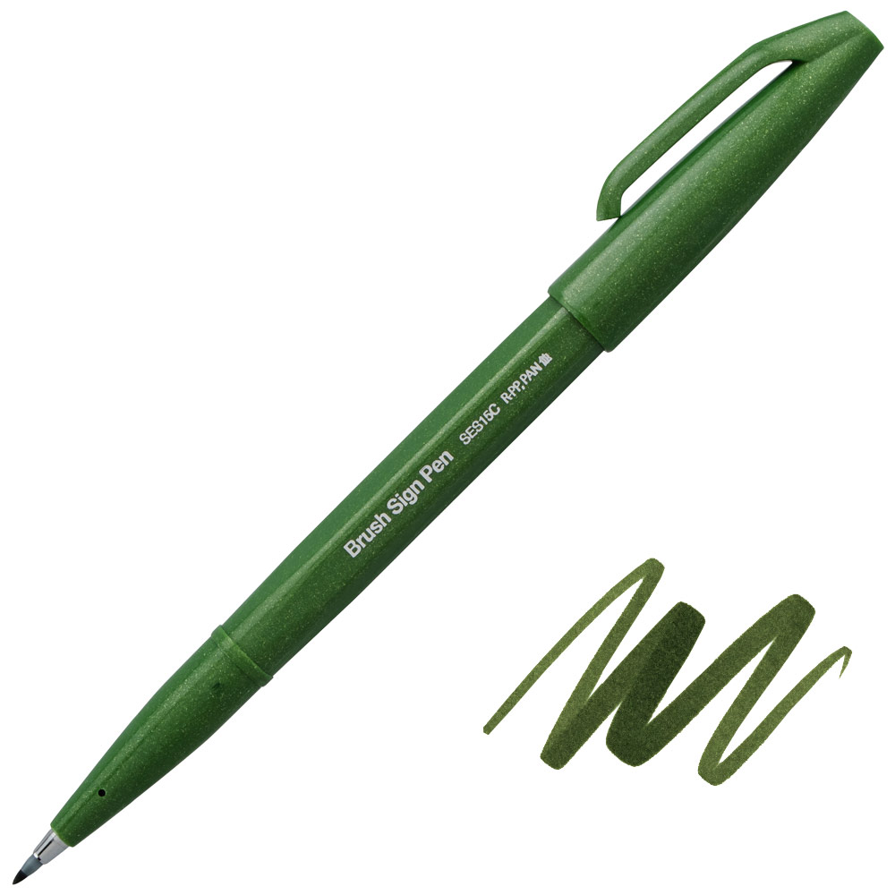 Pentel Arts Sign Pen Brush Olive Green