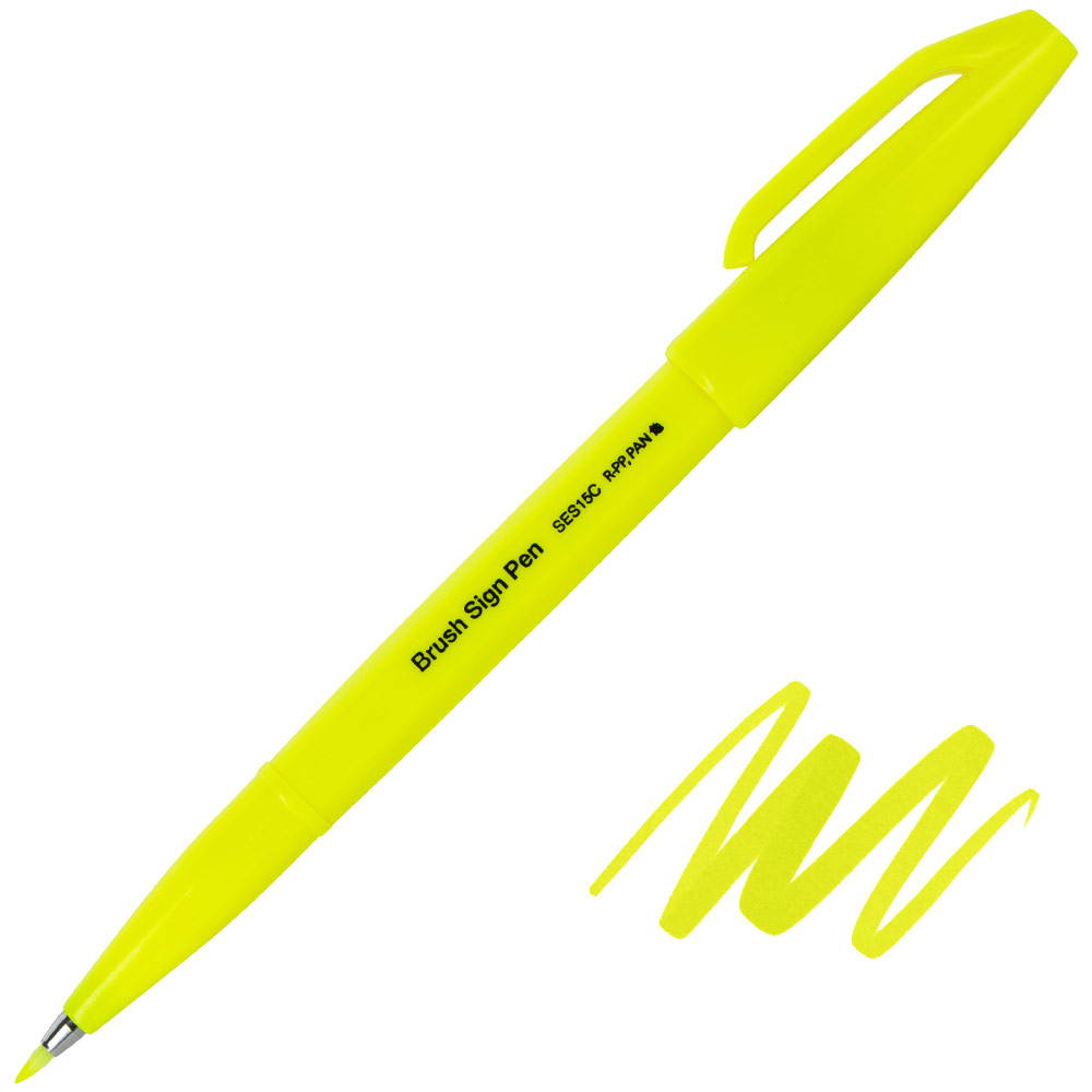 Pentel Arts Sign Pen Brush Fluorescent Yellow