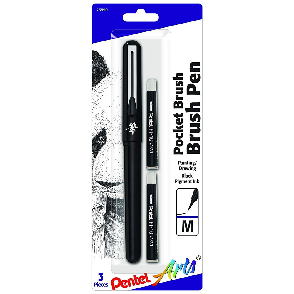 Pentel Arts Pocket Brush Pen w/Refill Black