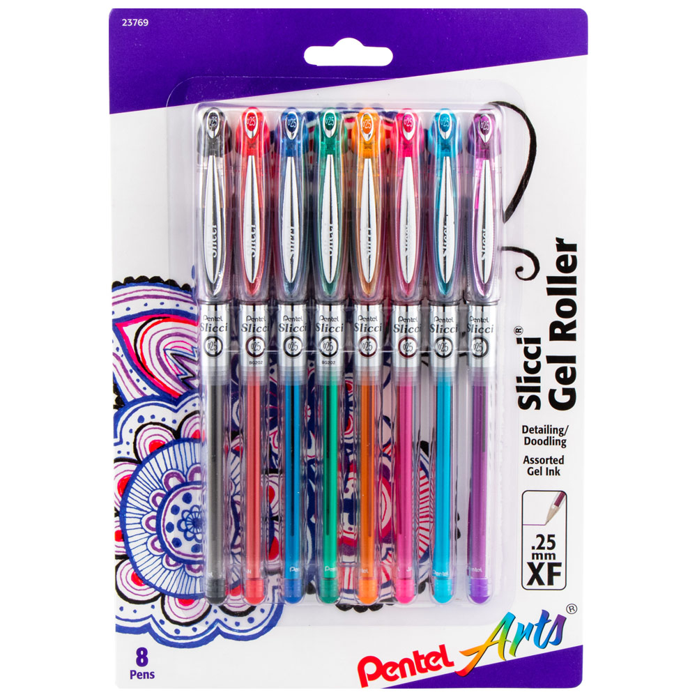 Pentel Arts Slicci Gel Roller Pen 0.25mm 8 Set Assorted