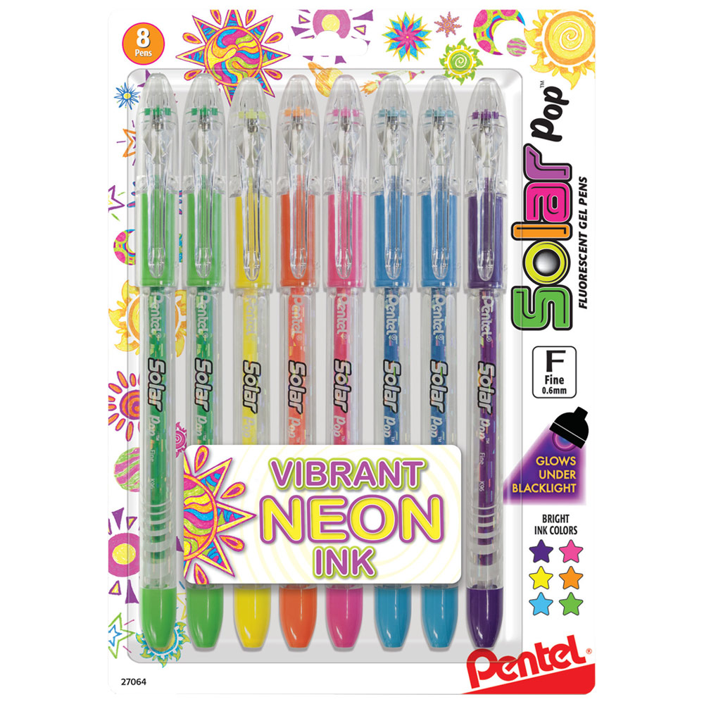 Pentel Solar Pop Neon Gel Pen 0.6mm 8 Pack Assorted