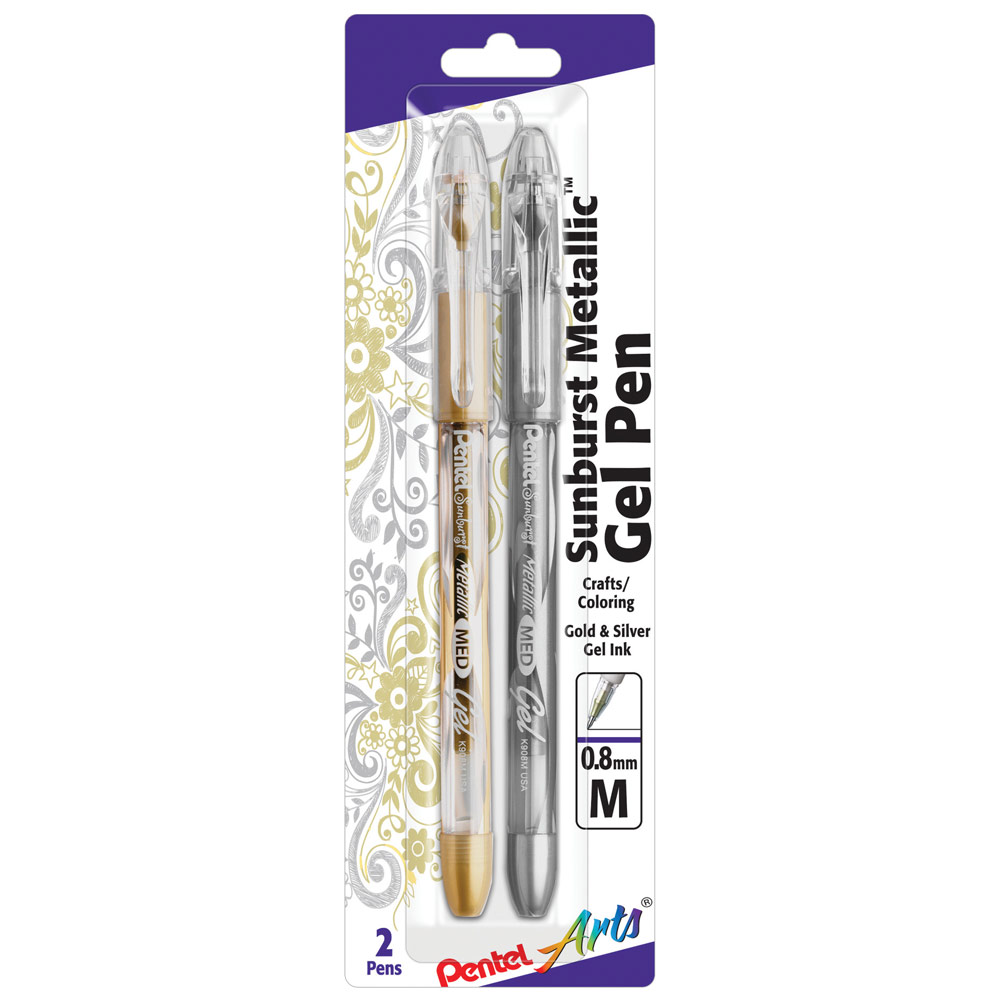 Pentel Arts Sunburst Metallic Gel Pen 0.8mm 2 Pack Gold & Silver