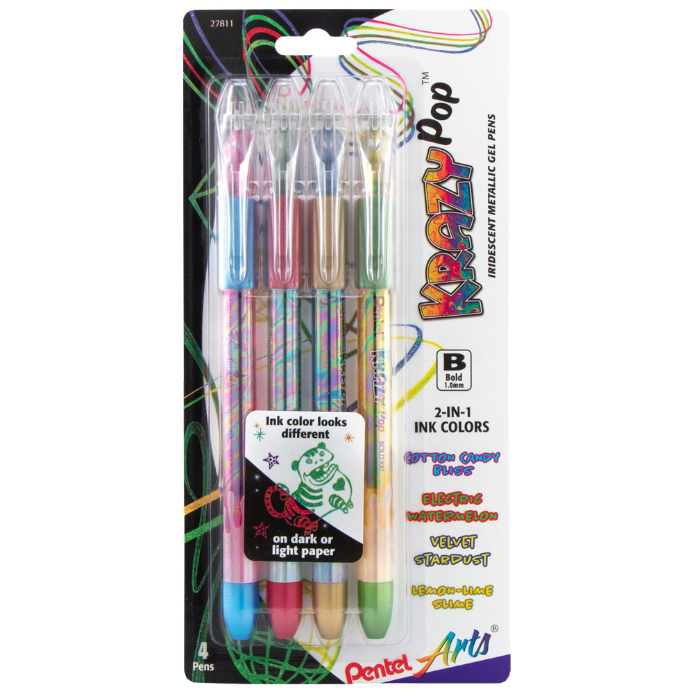 Pentel Arts Krazy Pop Iridescent Gel Pen 1.0mm 4 Pack Assorted