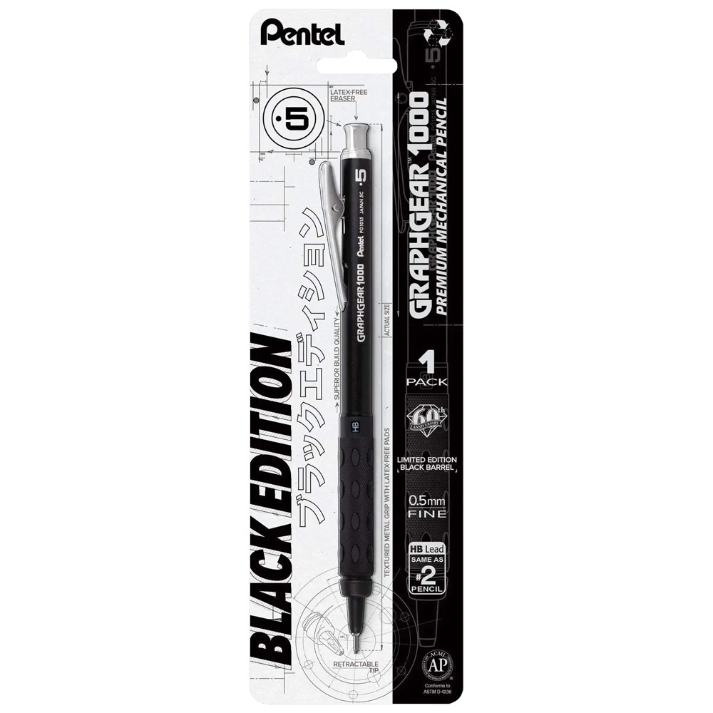Pentel GraphGear 1000 Expert Mechanical Drafting Pencil 0.5mm Black Edition