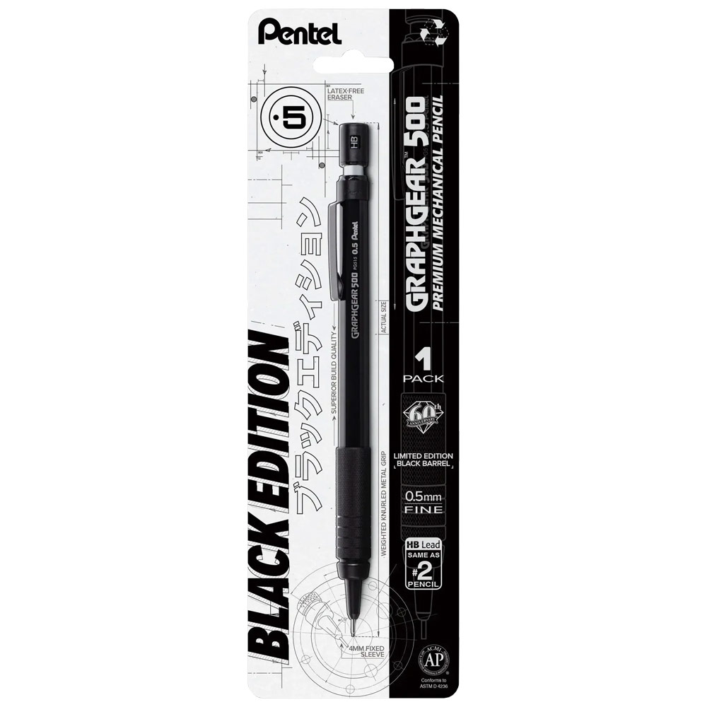 Pentel GraphGear 500 Mechanical Drafting Pencil 0.5mm Black Edition