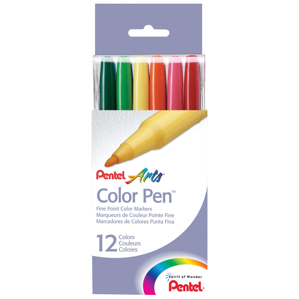 Pentel Arts Color Pen Fine Point Marker 12 Set Assorted