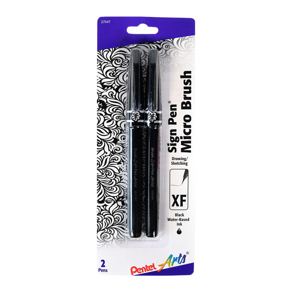 Pentel Arts Sign Pen Micro Brush 2 Set Black