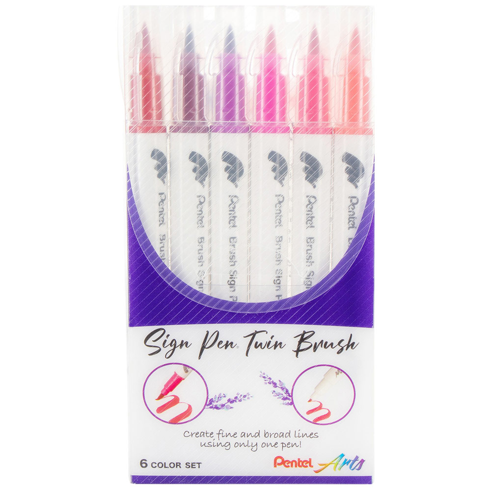 Pentel Arts Sign Pen Twin Brush 6 Set Pink Hues