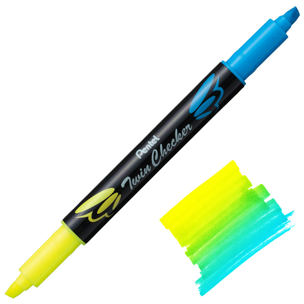 Pentel Twin Checker Dual-Tip Chisel Highlighter Yellow/Blue