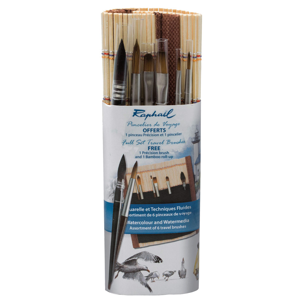 Raphael Travel Brush Set with Bamboo Roll-Up Case