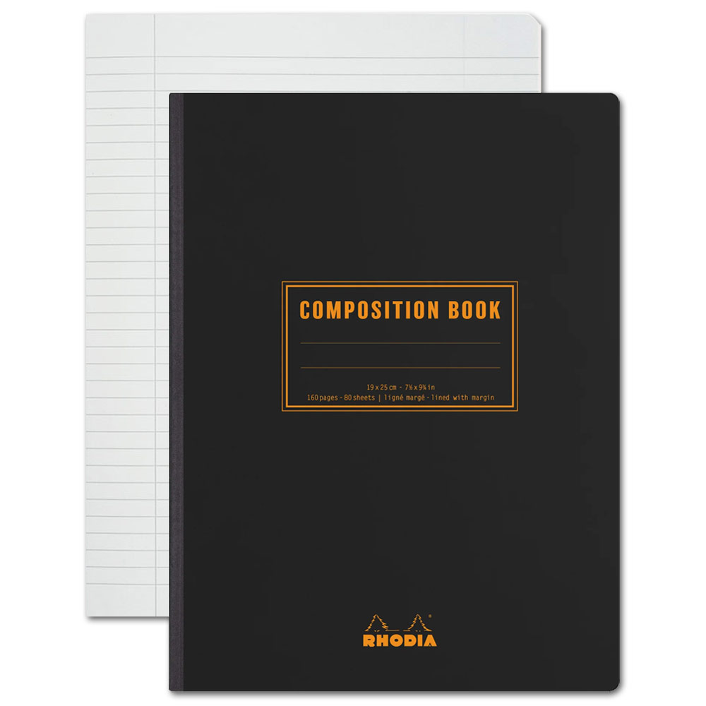 Rhodia Lined Composition Book 80 Sheets 7.5"x9.87" Black