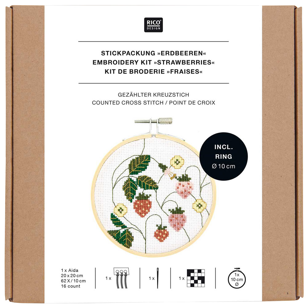 Rico Design Cross Stitch Kit 3.9" Strawberry Wreath