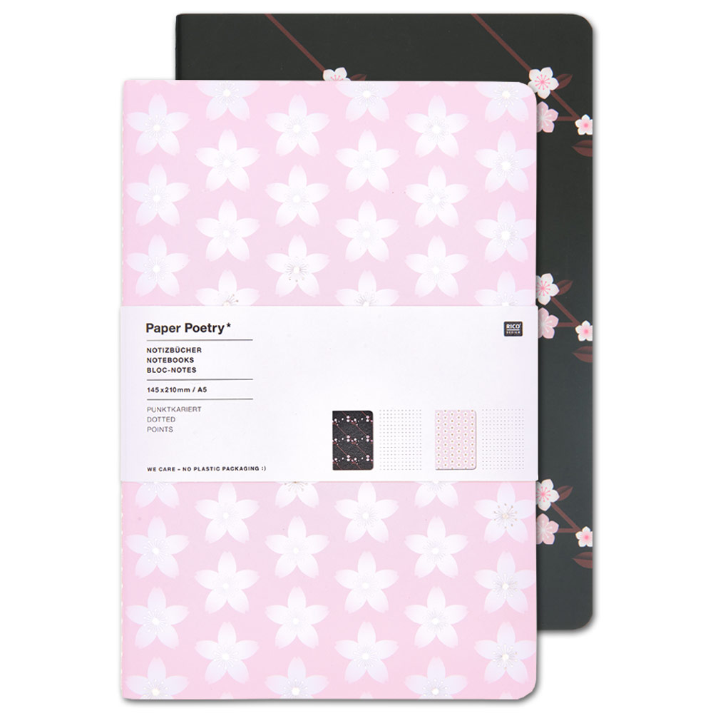 Rico Design Paper Poetry A5 Dot Notebook 80 Pages 2 Set Sakura Pink/Blue