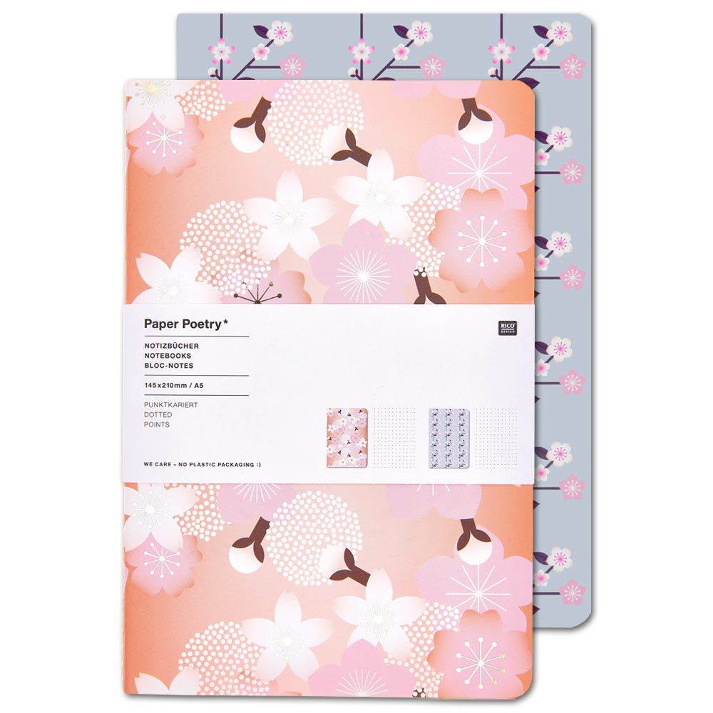 Rico Design Paper Poetry A5 Dot Notebook 80 Pages 2 Set Sakura Orange/Blue