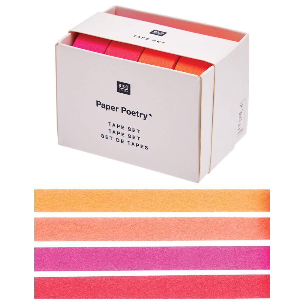 Rico Design Paper Poetry Washi Tape 4 Set Neon Red
