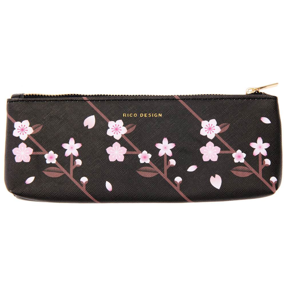 Rico Design Zipper Pencil Case Sakura Flowers Black