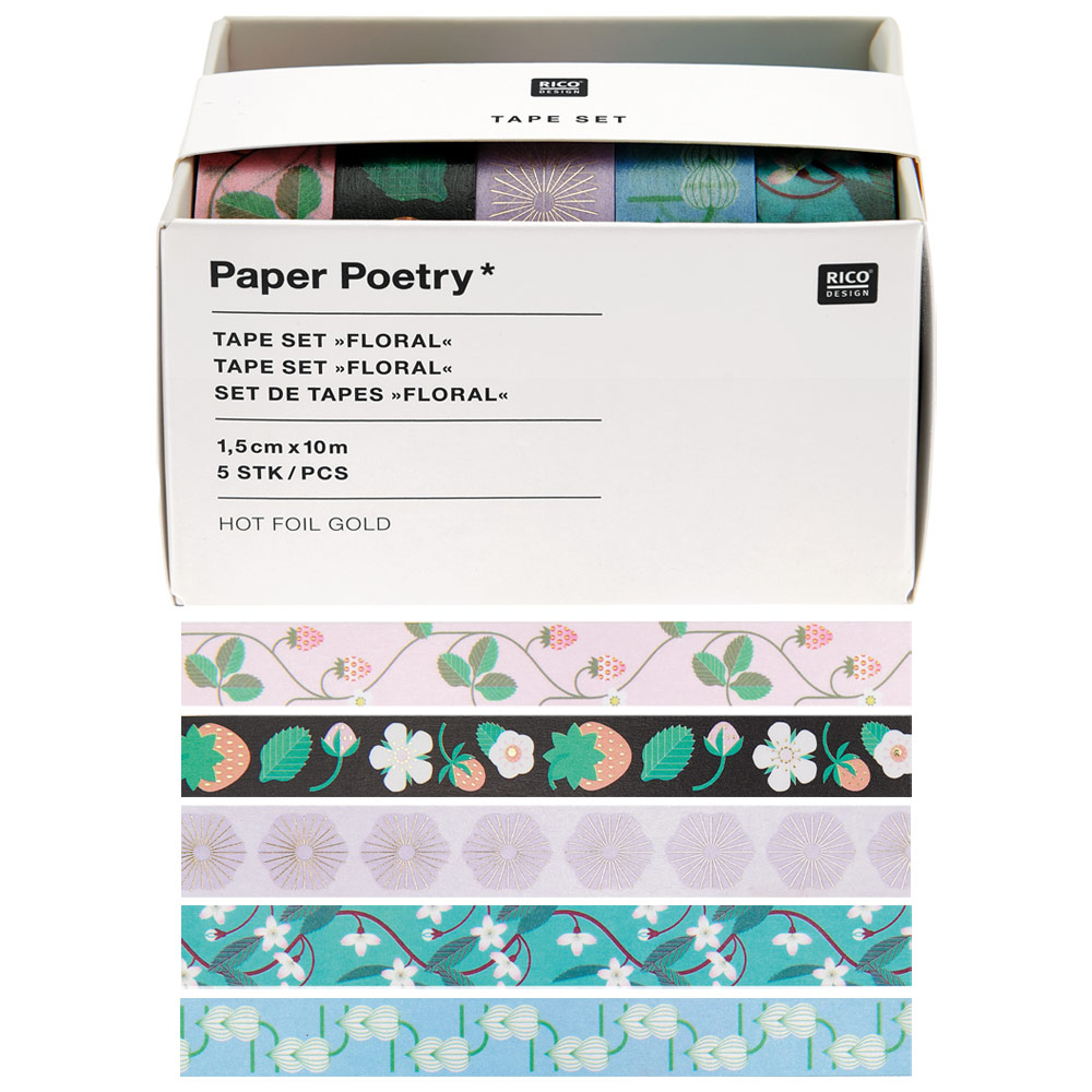 Rico Design Paper Poetry Washi Tape 10m x 5 Set Bee/Fruit/Flower