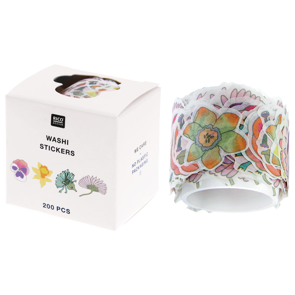 Rico Design Paper Poetry Washi Sticker Roll 200 Piece Flower