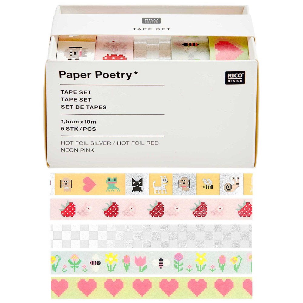 Rico Design Paper Poetry Washi Tape 10m x 5 Set Pixels
