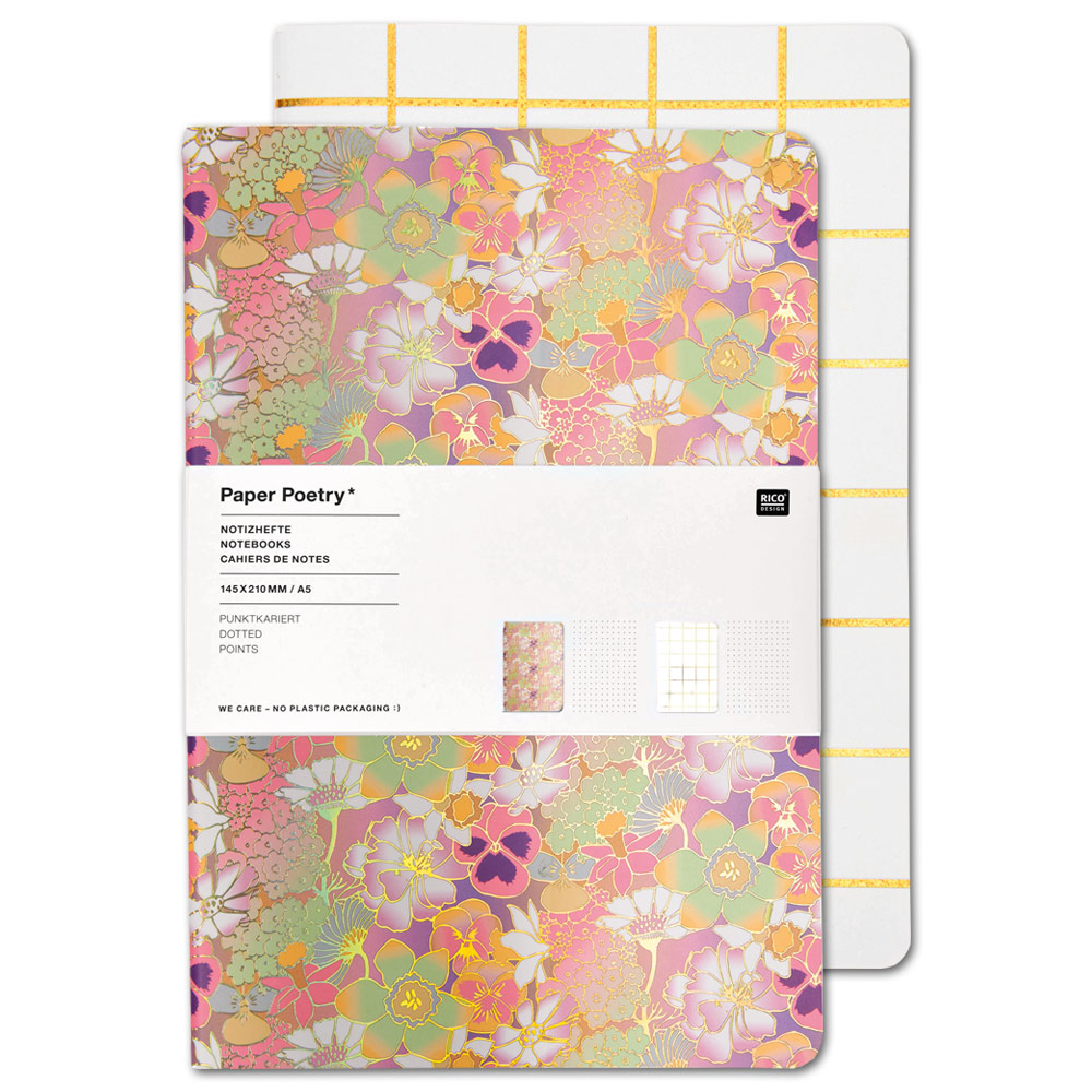 Rico Design Paper Poetry A5 Dot Notebook 80 Pages 2 Set Pansies/Grid