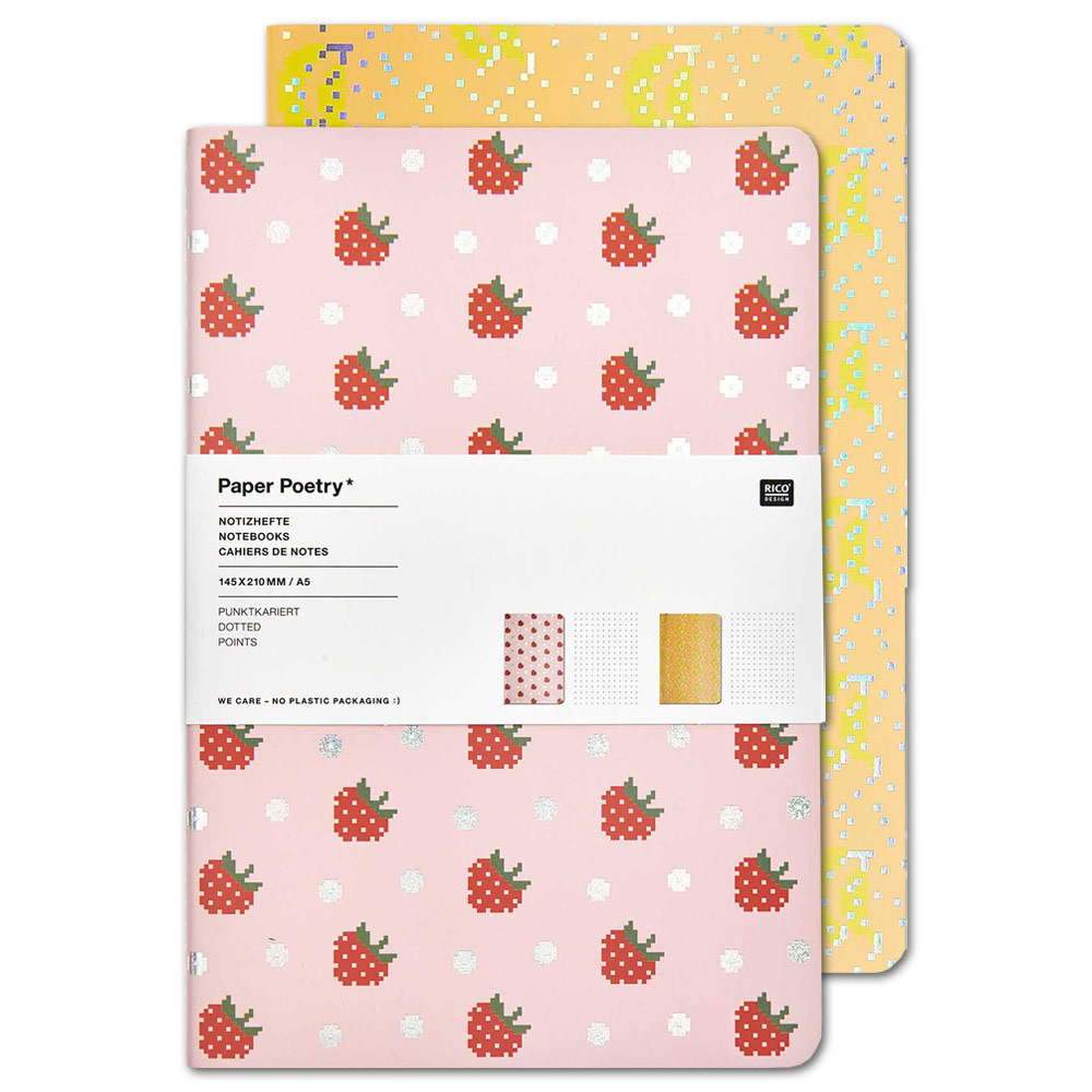 Rico Design Paper Poetry A5 Dot Notebook 80 Pages 2 Set Fruits