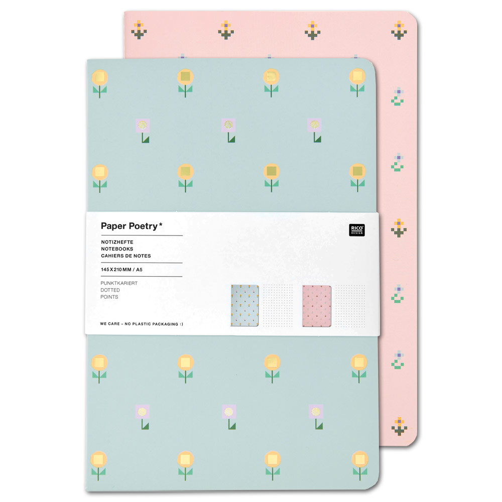 Rico Design Paper Poetry A5 Dot Notebook 80 Pages 2 Set Flowers