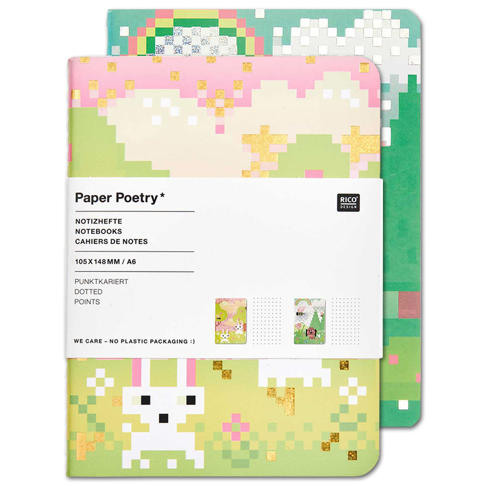 Rico Design Paper Poetry A6 Notebook 80 Pages 2 Set Pixels