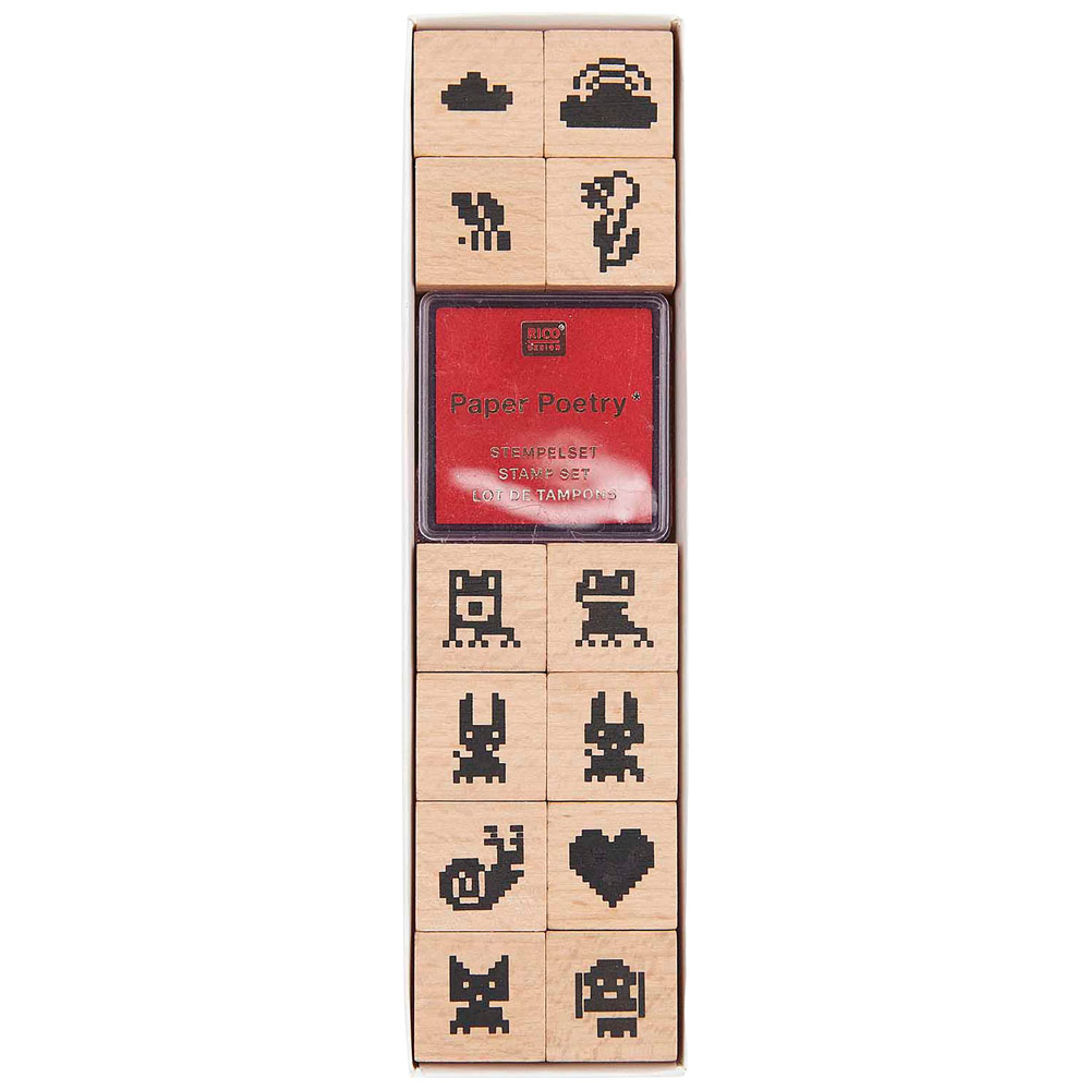 Rico Design Paper Poetry Wooden Stamp 13 Set Pixels