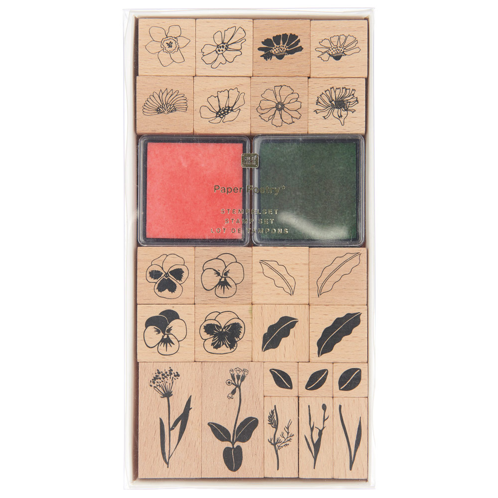 Rico Design Paper Poetry Wooden Stamp 24 Set Flowers