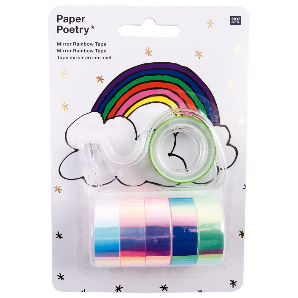 Rico Design Mirror Rainbow Tape Dispenser 12mm 6 Set Rainbow